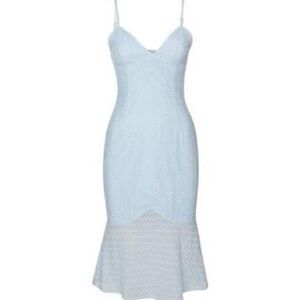 Bardot Neptune Fishtail Hem Lace Bodycon Dress, Light Blue, Size 6